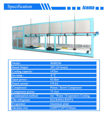 CE phê duyệt thủy sản thủy sản 20 tấn làm mát trực tiếp máy làm đá khối tự động