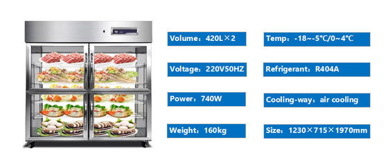 780L Thiết bị bếp chuyên nghiệp tủ lạnh dọc thương hiệu tủ đông thương mại bốn cửa hiển thị tủ đông