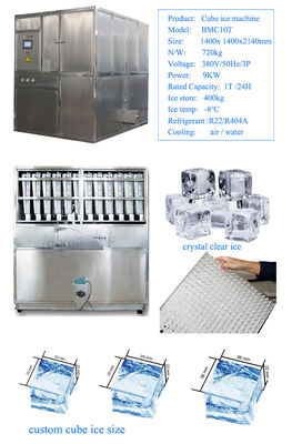 22 * 22 * 22mm Ice Cube Size Máy làm đá công nghiệp với hệ thống điều khiển vi tính